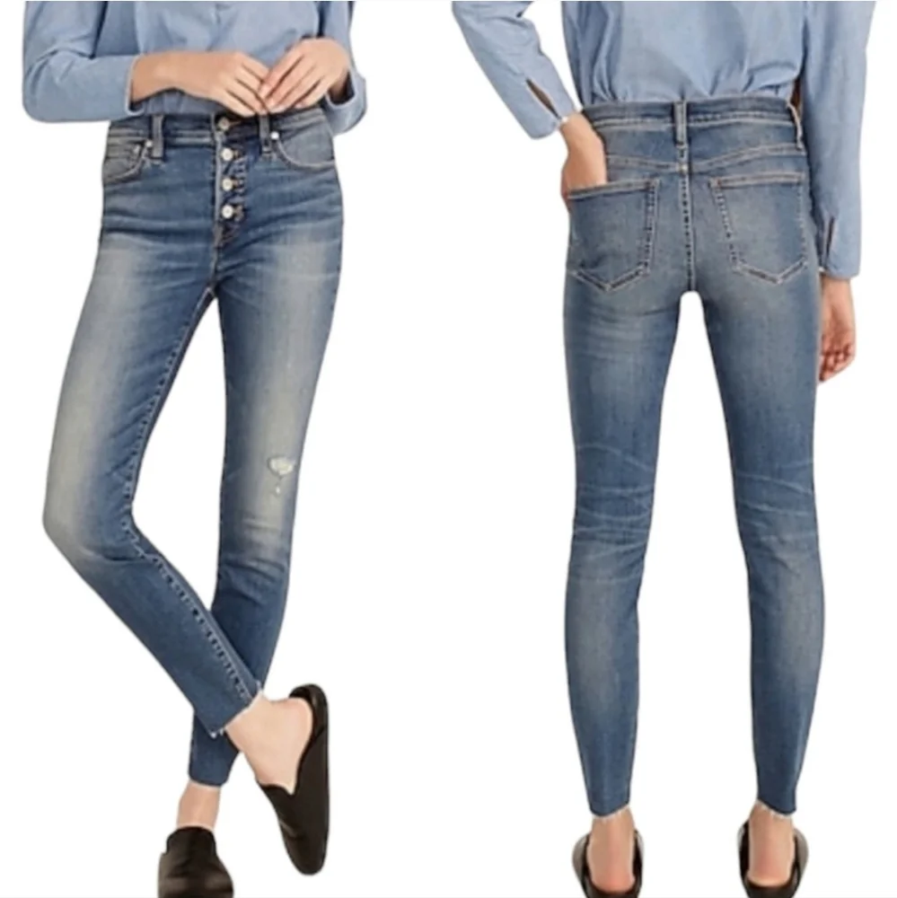 J. Crew 9" High Rise Toothpick Ankle Jean Hartley Distressed Raw Frayed Hem 28 - Picture 2 of 11